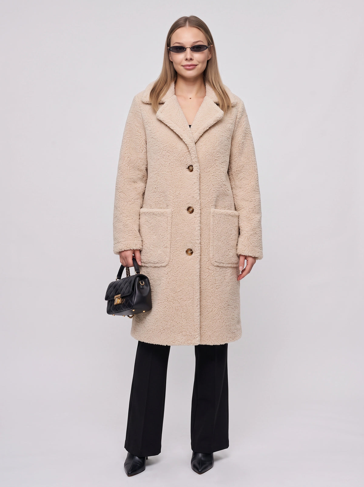 Nochelle Longline Teddy Coat – Double-Breasted Winter Women Outerwear Trench Coat London Style Longline Coat