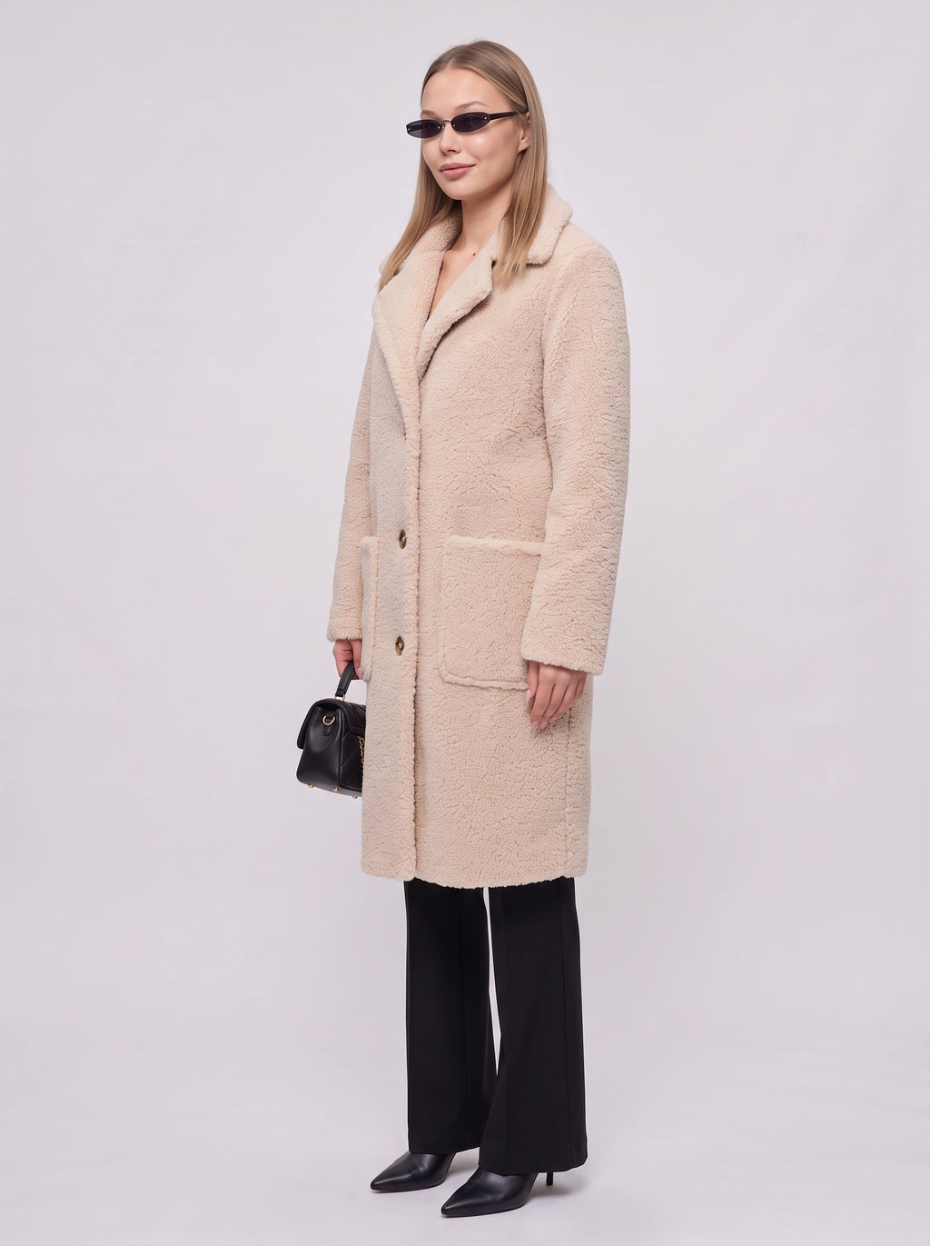 Nochelle Longline Teddy Coat – Double-Breasted Winter Women Outerwear Trench Coat London Style Longline Coat