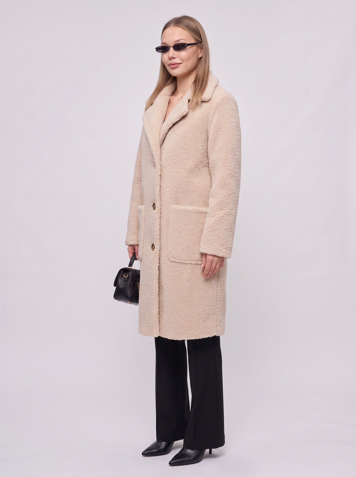 Nochelle Longline Teddy Coat – Double-Breasted Winter Women Outerwear Trench Coat London Style Longline Coat