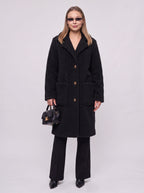 Nochelle Longline Teddy Coat – Double-Breasted Winter Women Outerwear Trench Coat London Style Longline Coat
