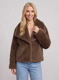 Lapush Faux Fur Cropped Jacket – Teddy Bear Women Winter Outerwear Casual Evening Coat