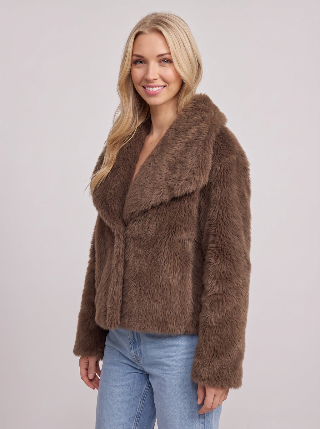 Lapush Faux Fur Cropped Jacket – Teddy Bear Women Winter Outerwear Casual Evening Coat