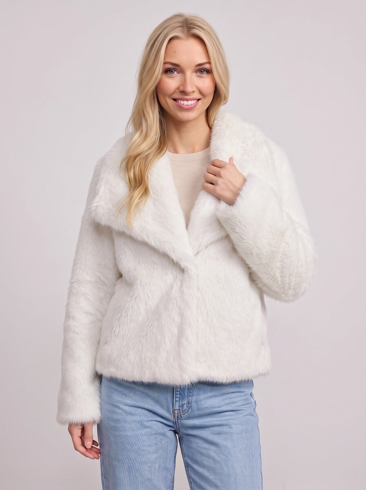 Lapush Faux Fur Cropped Jacket – Teddy Bear Women Winter Outerwear Casual Evening Coat