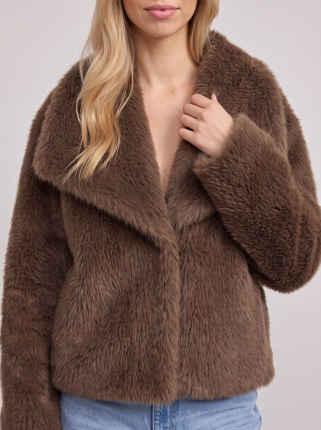 Lapush Faux Fur Cropped Jacket – Teddy Bear Women Winter Outerwear Casual Evening Coat