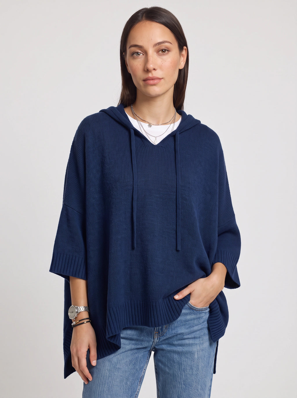Palefen Ribbed Knit Oversized Hoodie – Women Oversized Hooded Jumper Pullover Blue Casual Relaxed Lounge Top