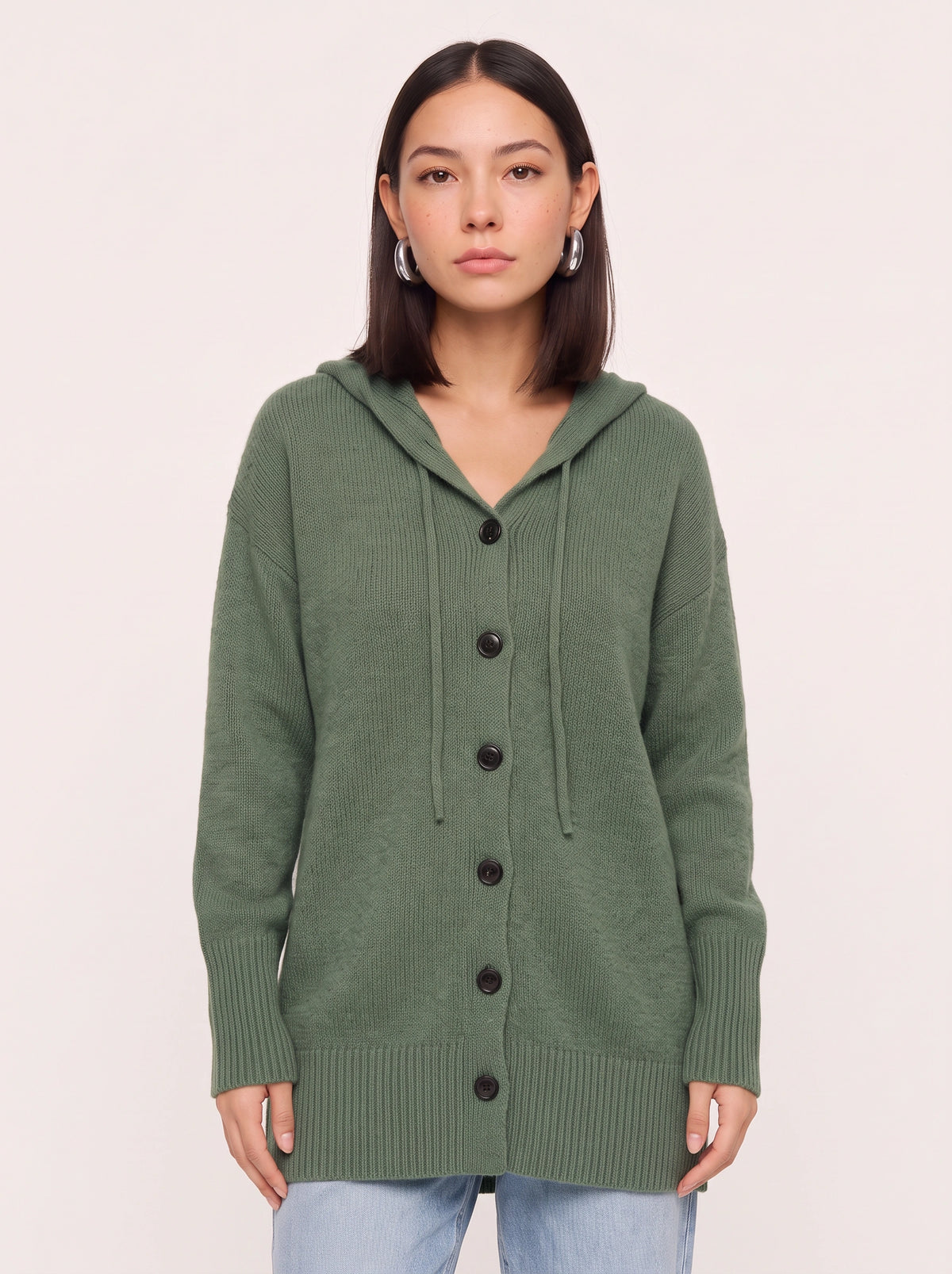 Brisette Hooded Button Longline Cardigan – Oversized Knit Cardigan Women Casual Loungewear Ribbed Jumper