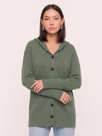 Brisette Hooded Button Longline Cardigan – Oversized Knit Cardigan Women Casual Loungewear Ribbed Jumper