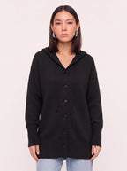 Brisette Hooded Button Longline Cardigan – Oversized Knit Cardigan Women Casual Loungewear Ribbed Jumper