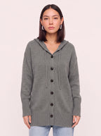 Brisette Hooded Button Longline Cardigan – Oversized Knit Cardigan Women Casual Loungewear Ribbed Jumper