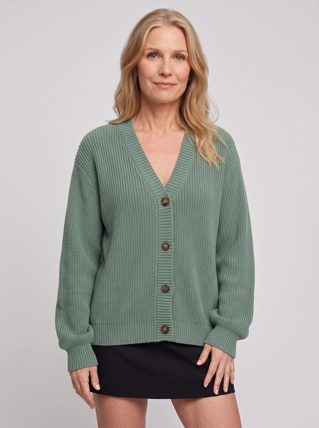 Nettalie Chunky Knit Button Cardigan – Ribbed V-Neck Oversized Women Casual Winter Knitwear Longline Cardigan