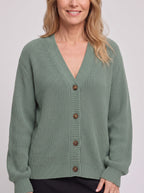 Nettalie Chunky Knit Button Cardigan – Ribbed V-Neck Oversized Women Casual Winter Knitwear Longline Cardigan
