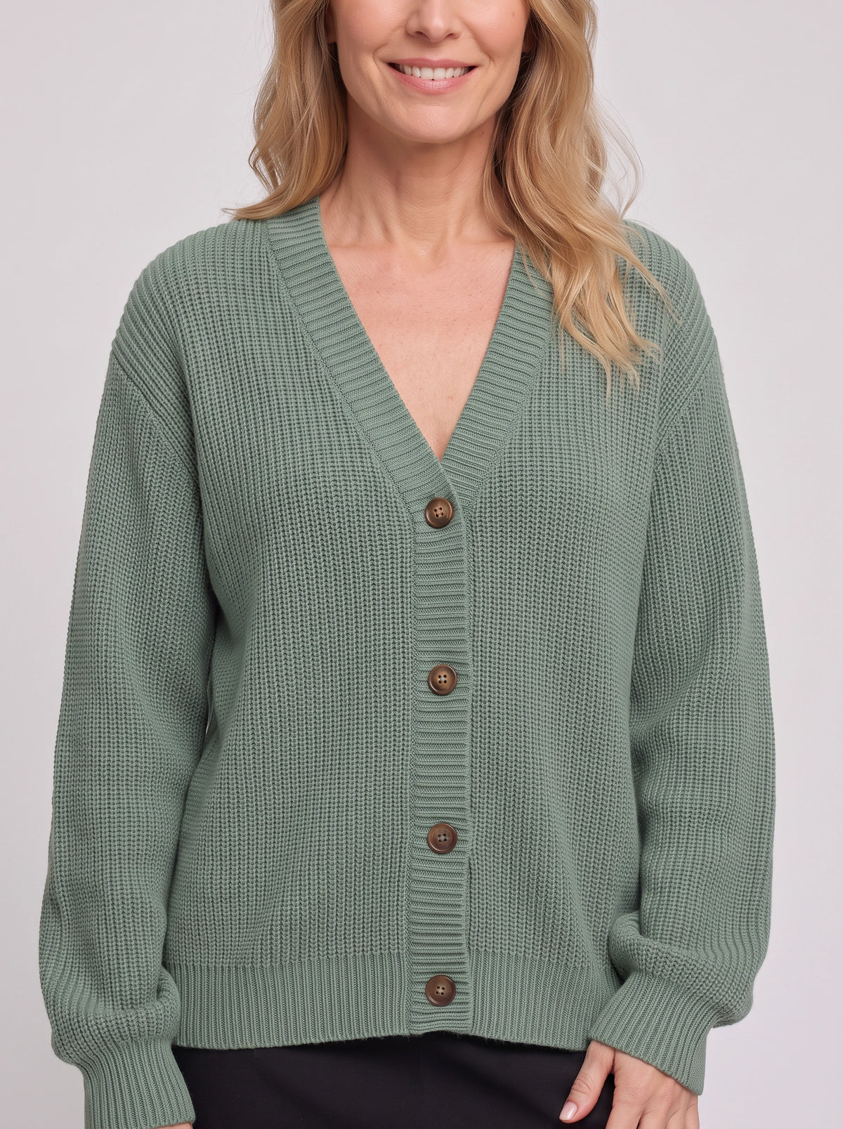 Nettalie Chunky Knit Button Cardigan – Ribbed V-Neck Oversized Women Casual Winter Knitwear Longline Cardigan