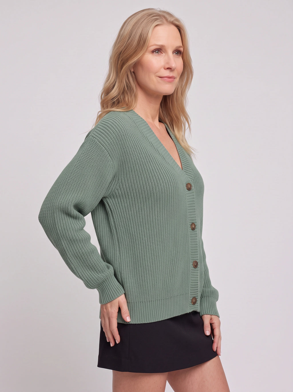 Nettalie Chunky Knit Button Cardigan – Ribbed V-Neck Oversized Women Casual Winter Knitwear Longline Cardigan
