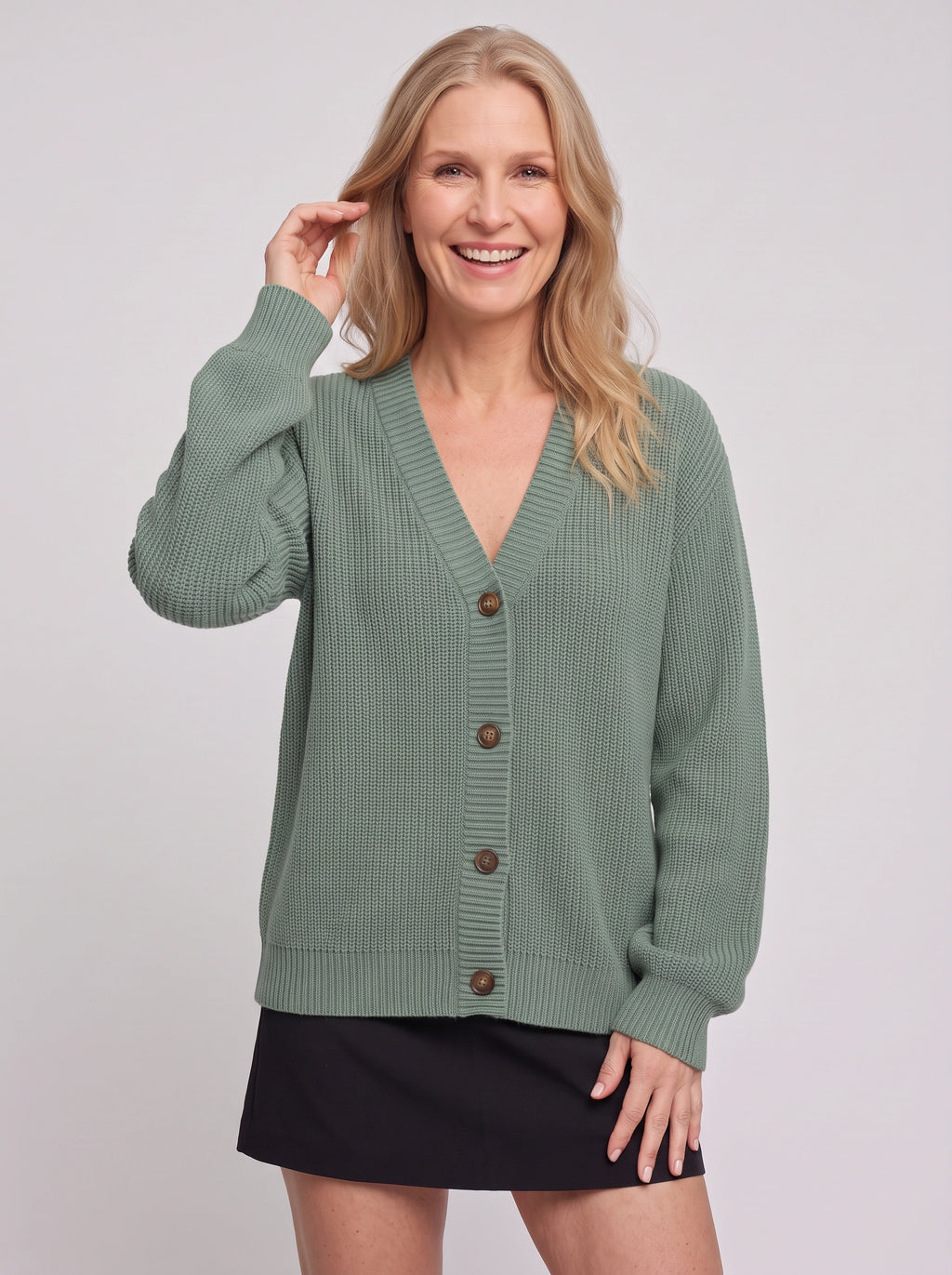 Nettalie Chunky Knit Button Cardigan – Ribbed V-Neck Oversized Women Casual Winter Knitwear Longline Cardigan