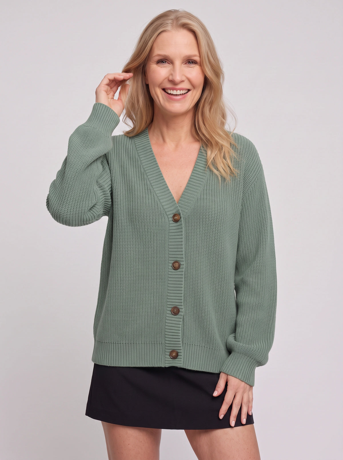 Nettalie Chunky Knit Button Cardigan – Ribbed V-Neck Oversized Women Casual Winter Knitwear Longline Cardigan