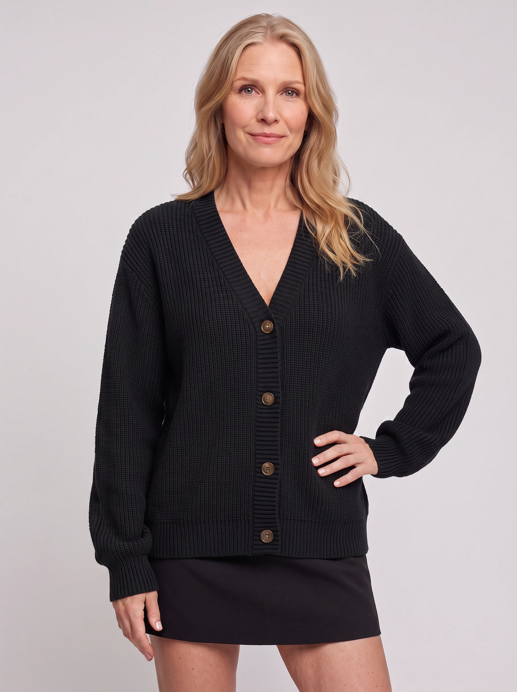 Nettalie Chunky Knit Button Cardigan – Ribbed V-Neck Oversized Women Casual Winter Knitwear Longline Cardigan