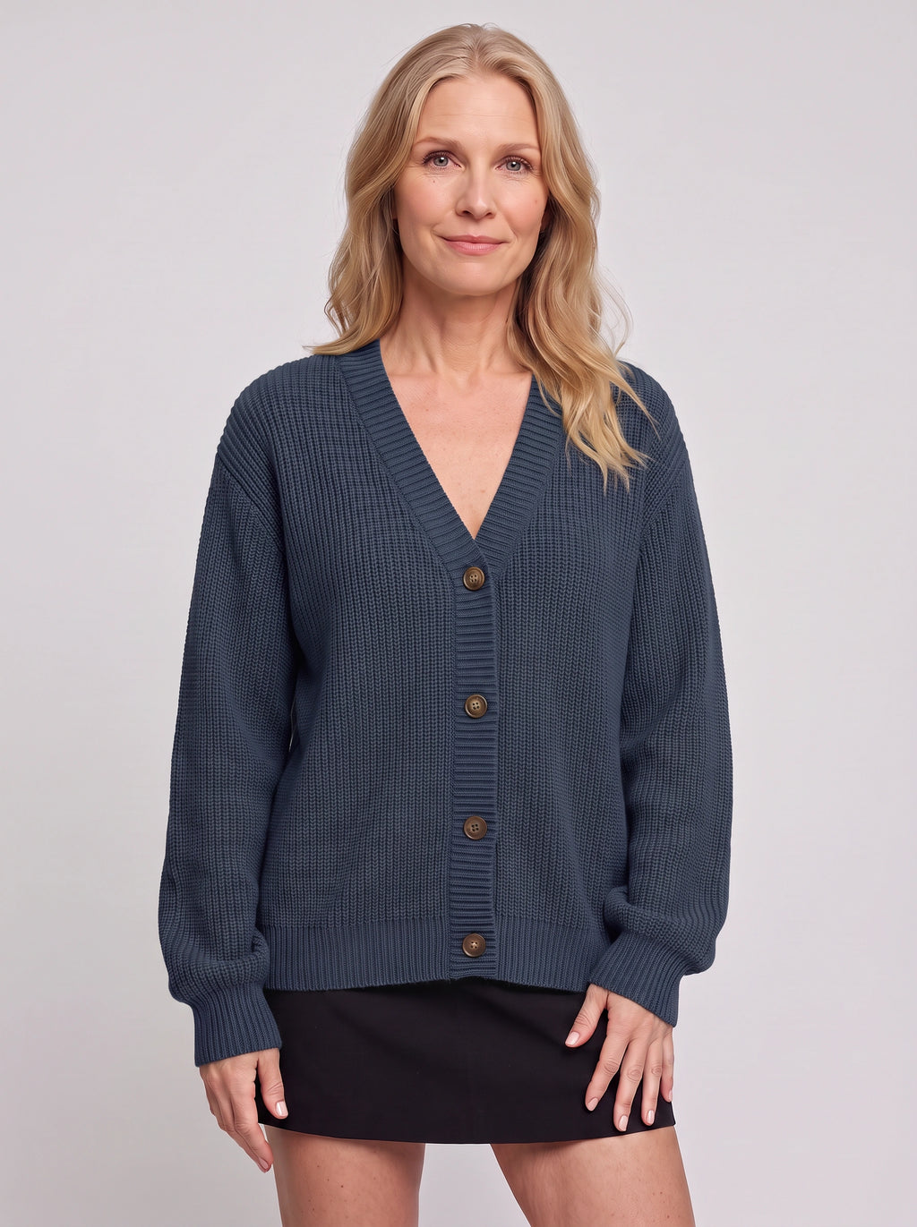 Nettalie Chunky Knit Button Cardigan – Ribbed V-Neck Oversized Women Casual Winter Knitwear Longline Cardigan