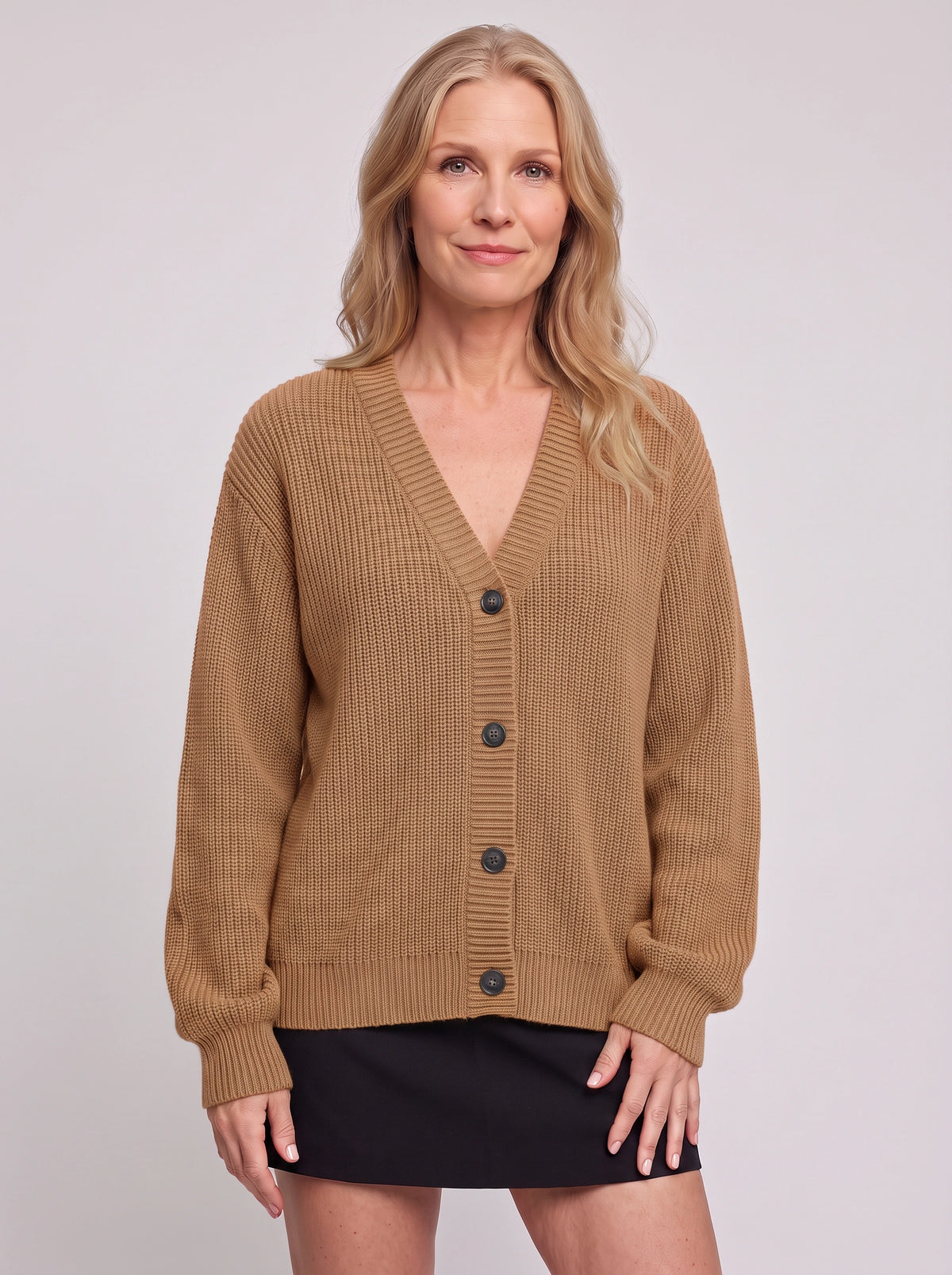 Nettalie Chunky Knit Button Cardigan – Ribbed V-Neck Oversized Women Casual Winter Knitwear Longline Cardigan