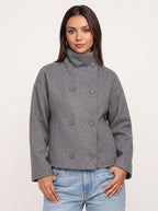 Funtrice Funnel Neck Jacket – Double-Breasted Wool-Blend Women Casual Office Autumn Winter Jacket