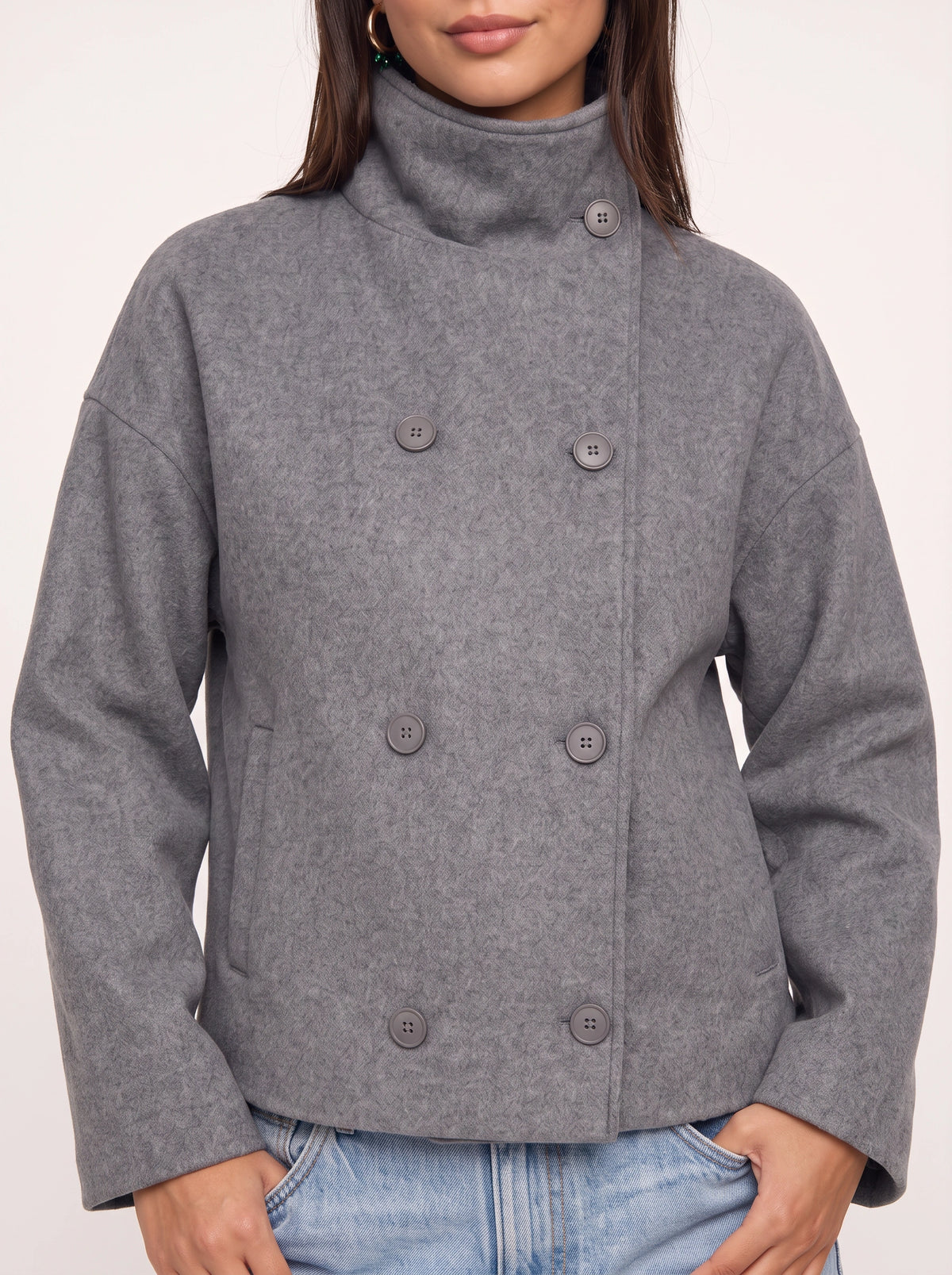Funtrice Funnel Neck Jacket – Double-Breasted Wool-Blend Women Casual Office Autumn Winter Jacket