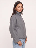 Funtrice Funnel Neck Jacket – Double-Breasted Wool-Blend Women Casual Office Autumn Winter Jacket