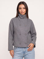 Funtrice Funnel Neck Jacket – Double-Breasted Wool-Blend Women Casual Office Autumn Winter Jacket
