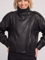 Quilpadra Funnel Neck Leather Jacket – Women Biker Oversized Casual Vegan Leather Bomber Jacket