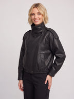 Quilpadra Funnel Neck Leather Jacket – Women Biker Oversized Casual Vegan Leather Bomber Jacket