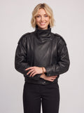Quilpadra Funnel Neck Leather Jacket – Women Biker Oversized Casual Vegan Leather Bomber Jacket
