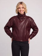 Quilpadra Funnel Neck Leather Jacket – Women Biker Oversized Casual Vegan Leather Bomber Jacket