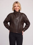 Quilpadra Funnel Neck Leather Jacket – Women Biker Oversized Casual Vegan Leather Bomber Jacket