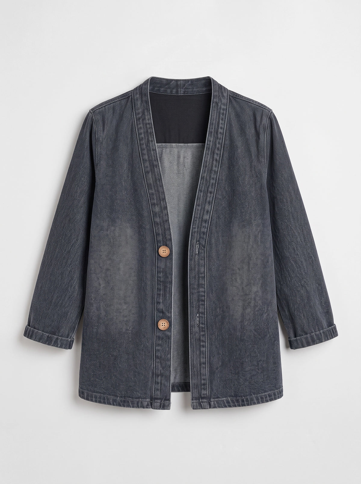 Wodenby Open Front Cardigan Jacket – Washed Denim Oversized Women Casual Lightweight Fall Blazer Jacket
