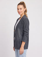 Wodenby Open Front Cardigan Jacket – Washed Denim Oversized Women Casual Lightweight Fall Blazer Jacket