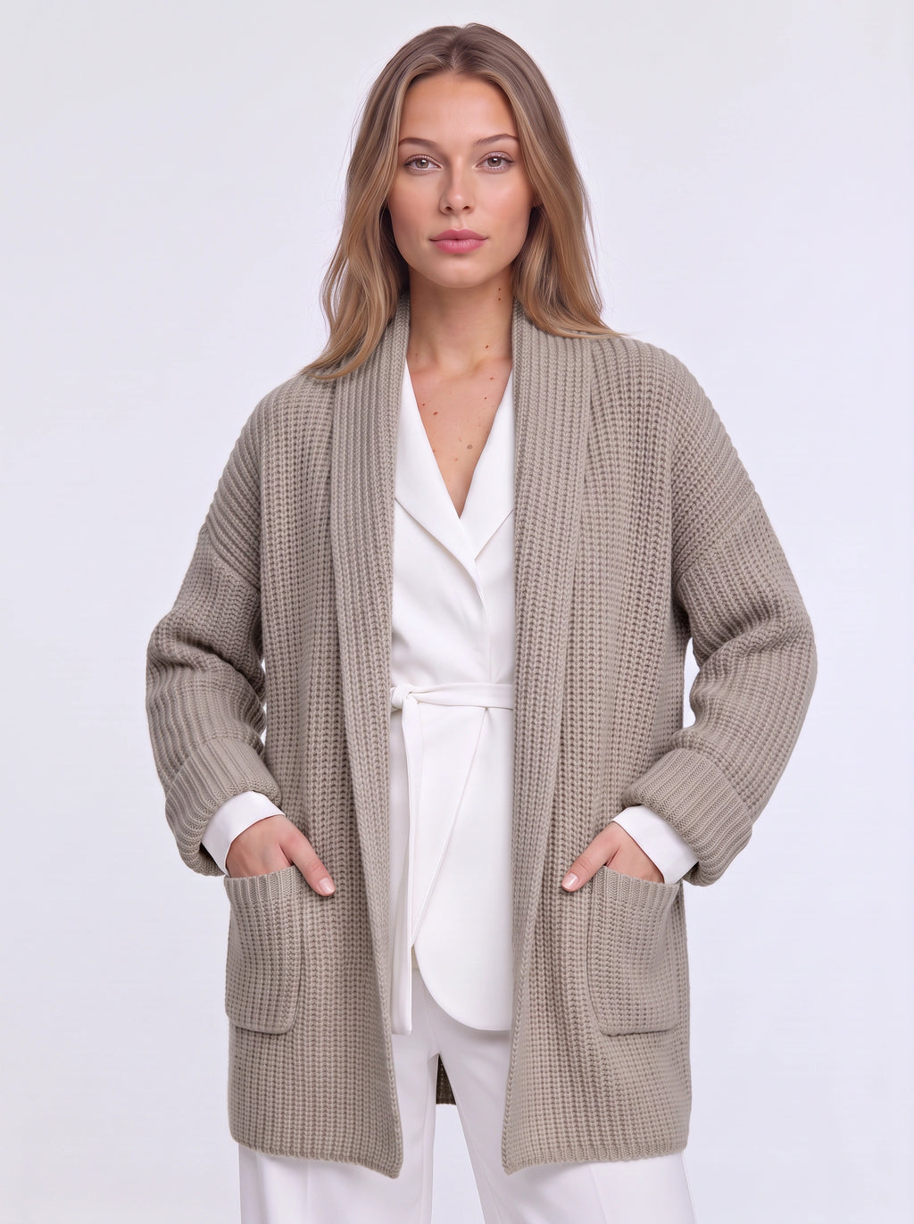 Pochura Oversized Open Front Knit Cardigan – Women Longline Chunky Ribbed Cardigan Autumn Cosy Lounge
