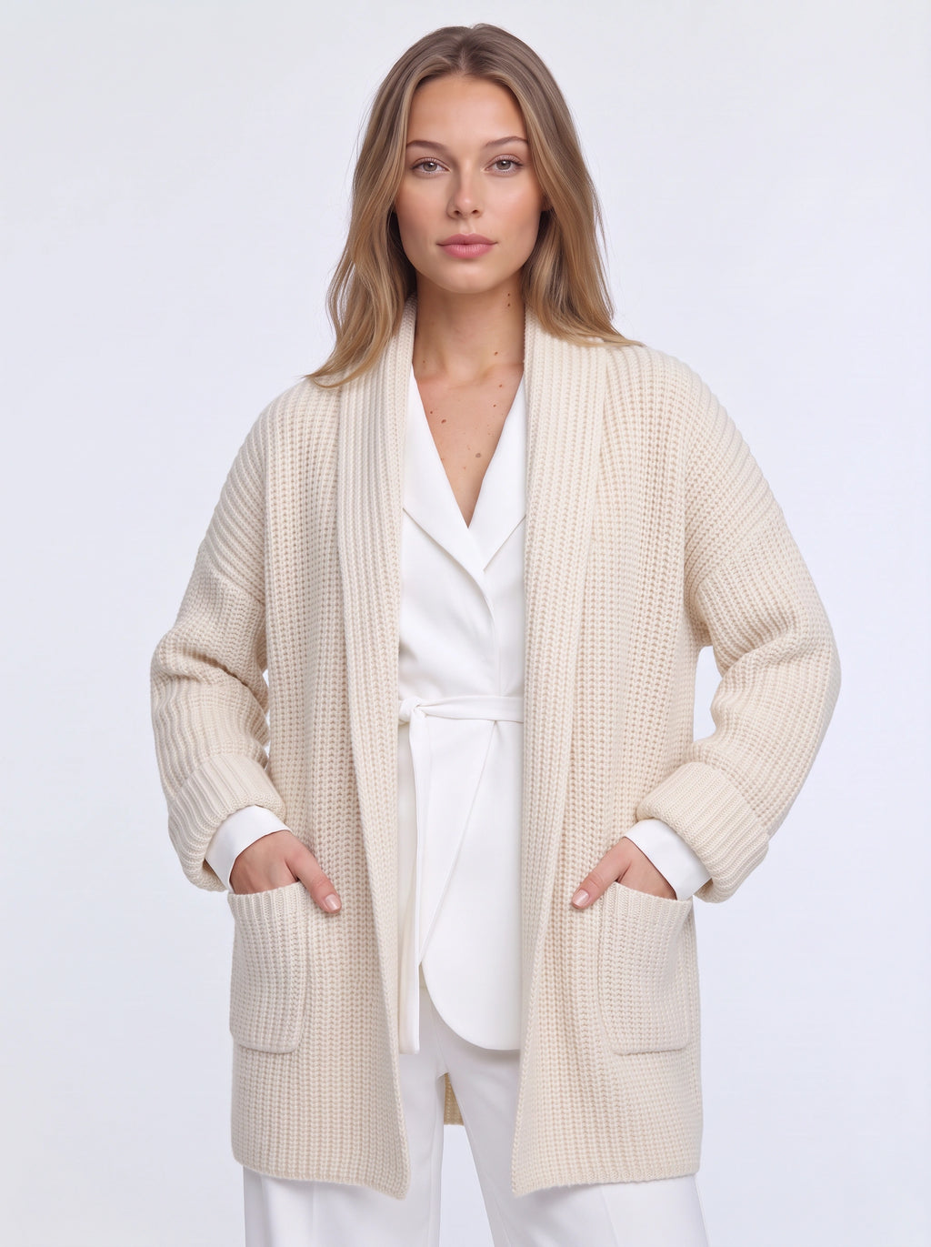 Pochura Oversized Open Front Knit Cardigan – Women Longline Chunky Ribbed Cardigan Autumn Cosy Lounge