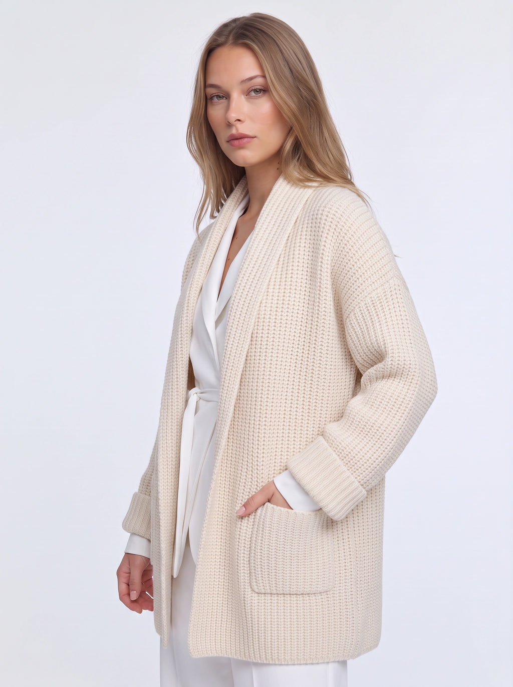 Pochura Oversized Open Front Knit Cardigan – Women Longline Chunky Ribbed Cardigan Autumn Cosy Lounge