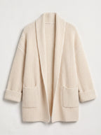 Pochura Oversized Open Front Knit Cardigan – Women Longline Chunky Ribbed Cardigan Autumn Cosy Lounge
