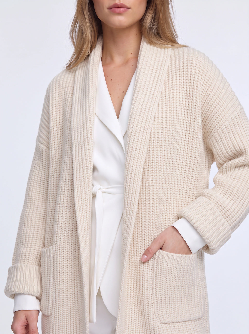 Pochura Oversized Open Front Knit Cardigan – Women Longline Chunky Ribbed Cardigan Autumn Cosy Lounge