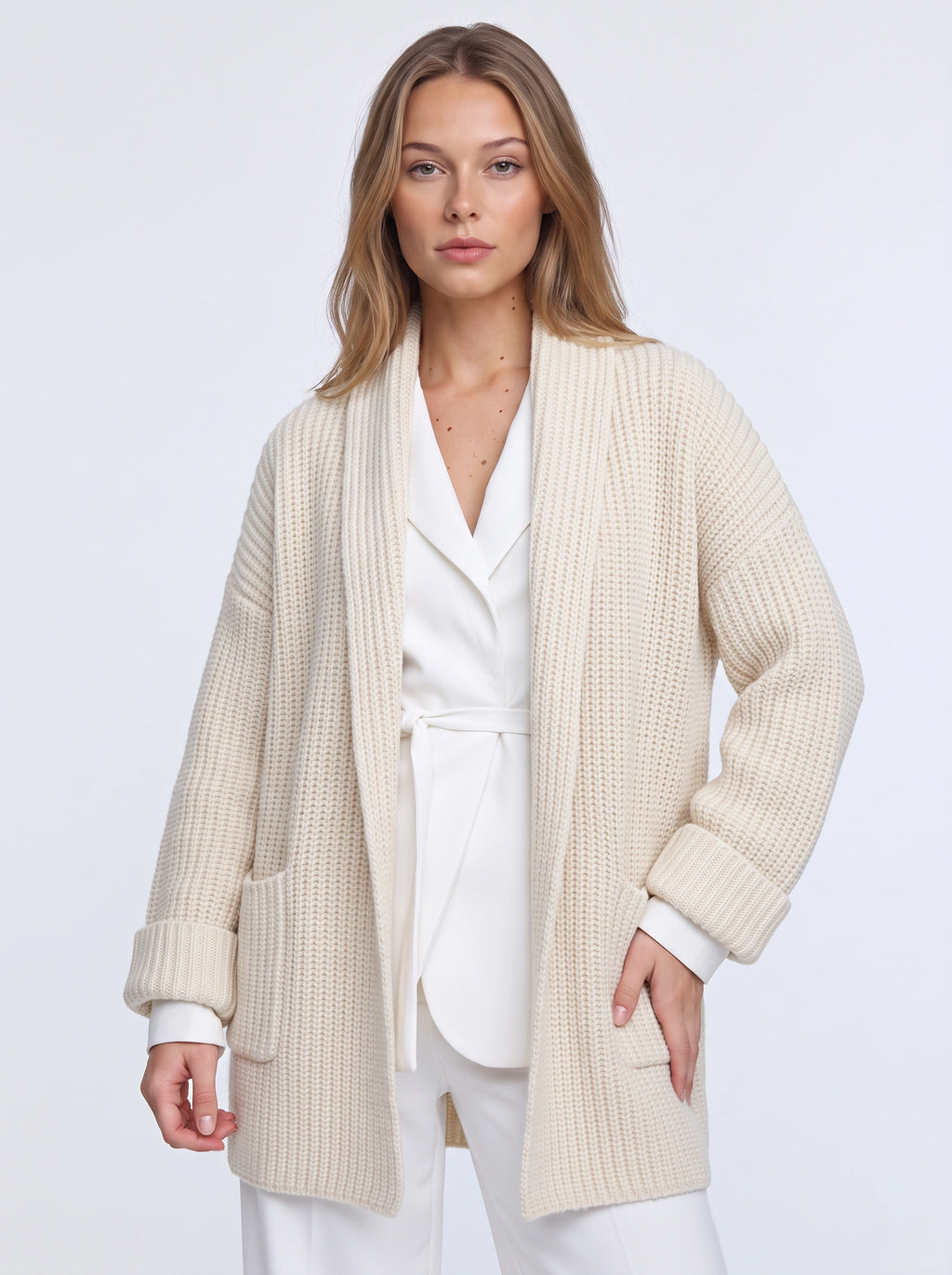 Pochura Oversized Open Front Knit Cardigan – Women Longline Chunky Ribbed Cardigan Autumn Cosy Lounge