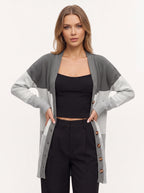 Blokenna Longline Open Front Cardigan – Colourblock Knit Women Oversized Longline Ribbed Cardigan