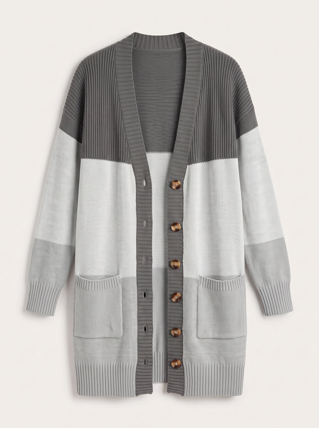 Blokenna Longline Open Front Cardigan – Colourblock Knit Women Oversized Longline Ribbed Cardigan