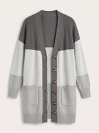Blokenna Longline Open Front Cardigan – Colourblock Knit Women Oversized Longline Ribbed Cardigan