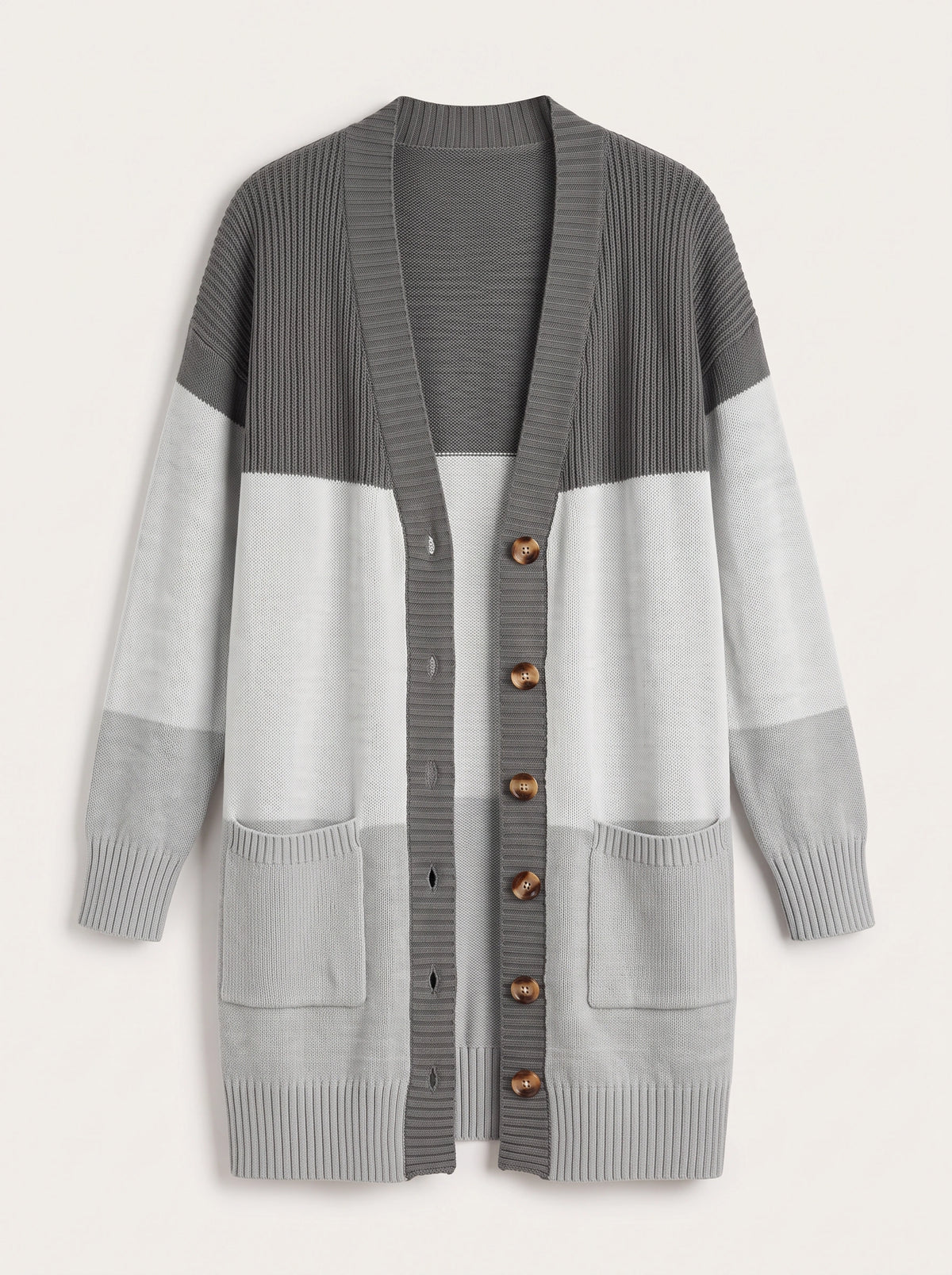 Blokenna Longline Open Front Cardigan – Colourblock Knit Women Oversized Longline Ribbed Cardigan