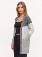 Blokenna Longline Open Front Cardigan – Colourblock Knit Women Oversized Longline Ribbed Cardigan