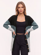 Blokenna Longline Open Front Cardigan – Colourblock Knit Women Oversized Longline Ribbed Cardigan