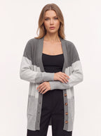 Blokenna Longline Open Front Cardigan – Colourblock Knit Women Oversized Longline Ribbed Cardigan