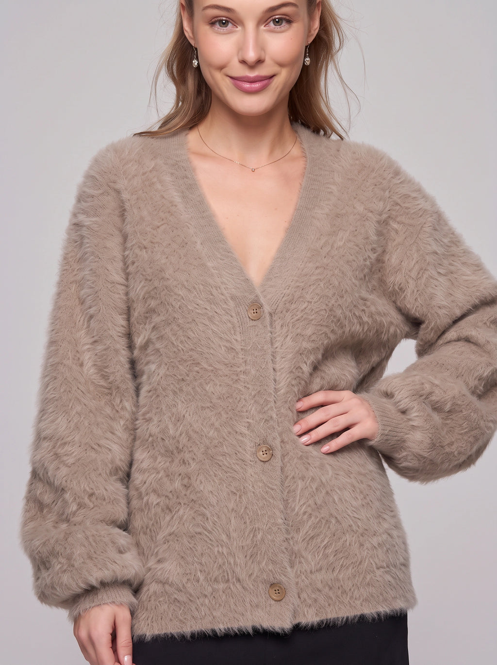 Fethyra Fluffy Button-Front Cardigan – Oversized Women Knit Autumn Winter Cosy Longline Cardigan