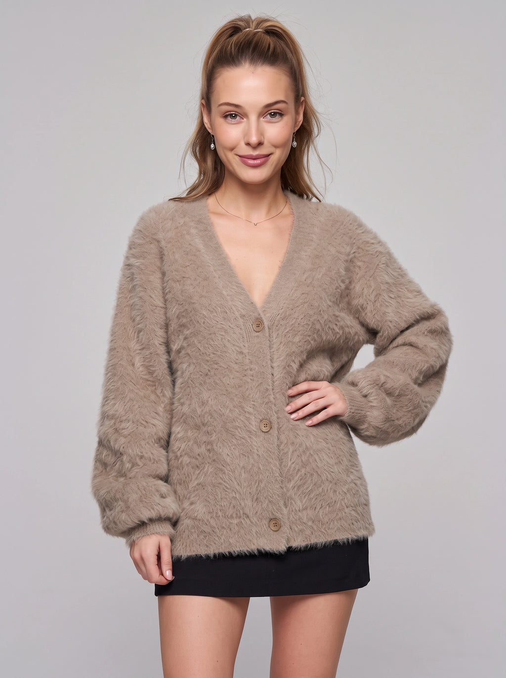 Fethyra Fluffy Button-Front Cardigan – Oversized Women Knit Autumn Winter Cosy Longline Cardigan