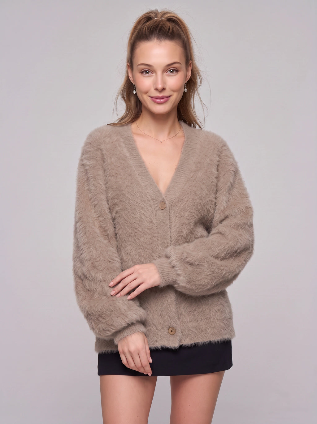 Fethyra Fluffy Button-Front Cardigan – Oversized Women Knit Autumn Winter Cosy Longline Cardigan