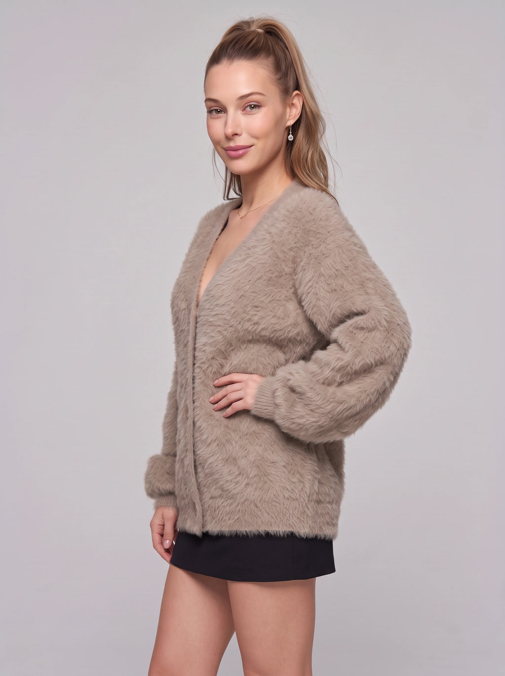 Fethyra Fluffy Button-Front Cardigan – Oversized Women Knit Autumn Winter Cosy Longline Cardigan